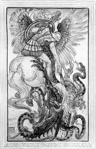 Bellepheron Slays the Chimeara, from The Wonder-Book for Girls and Boys by Nathaniel Hawthorne, 1852 by American School
