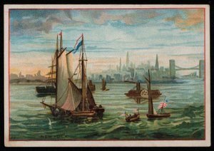 Boats in New York Harbour, Greetings Card by American School