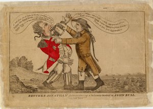 Brother Jonathan administering a salutory cordial to John Bull