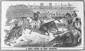 Bull fight in New Orleans, from Davy Crocketts Almanack, Boston, 1849
