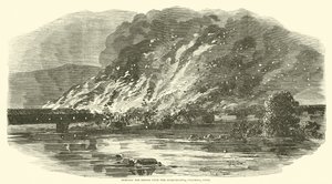 Burning the bridge over the Susquehanna, Columbia, Pennsylvania, June 1863 by American School