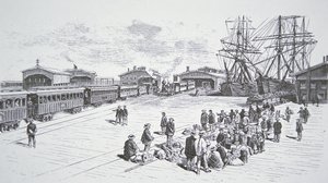 Chinese immigrants arriving in San Francisco to work on the transcontinental railroad during the 1860s