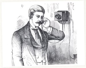 Condenser Telephone in Use, from The Electric Telephone by George Bartlett Prescott (b.1830), 1890 by American School