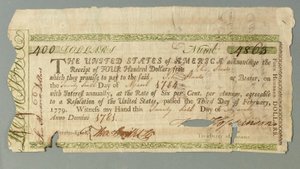 Continental Loan Office Certificate Number 4863 Signed by Treasurer Francis Hopkinson, 26 March 1781 by American School