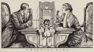 Cupid Orchestrating a Phone Call Between a Man and a Woman by American School