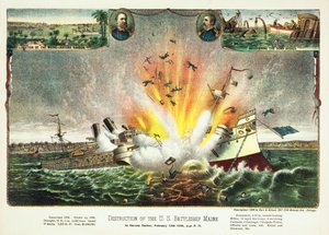 Destruction of the U.S. Battleship Maine in Havana Harbor, 15th February 1898, published 1898 by American School