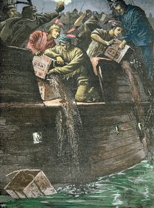 Destruction of the tea cargoes, known as the Boston Tea Party by American School