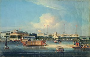 Factories at Canton from the Harbour, China by American School