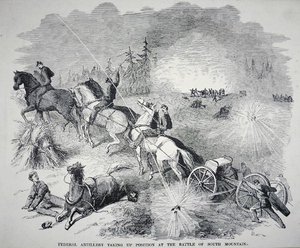 Federal artillery taking up position at the Battle of South Mountain, September 1862 by American School