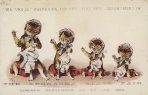 Four Cats Sewing Wearing Bonnets