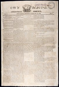 Front Page from the Cherokee Phoenix, 21st February, 1828 by American School
