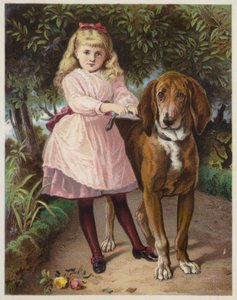 Girl Holding Bloodhound on a Lead by American School
