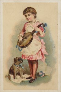 Girl Playing a Mandolin, with a Dog by American School