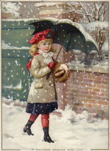 Girl with Umbrella in a Snow Shower