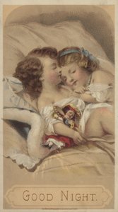 Good night, children sleeping in bed by American School