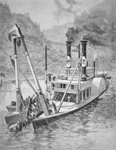 Government snagboat removing logs or snags from the Mississippi