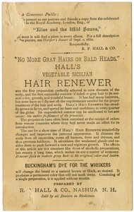 Halls Vegetable Sicilian Hair Renewer, Restores Gray Hair to its original color and prevents baldness. Verso by American School