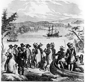 Henry Hudson Descending the Hudson River, Illustration from Ballou