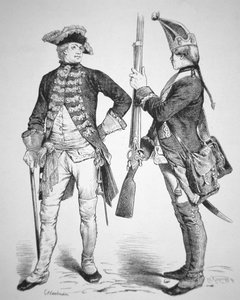 Hessian soldiers of 1770, in their uniforms from the American Revolutionary War by American School