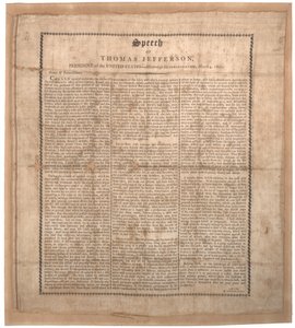 Jeffersons first inaugural speech, printed by Pechin, Baltimore, 4th March 1801 by American School