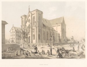 Jesuit Church, Church of the Holy Family, Chicago 1866 (lithograph) by American School
