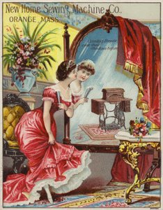 Lady Admiring Reflection of Sewing Machine in Mirror