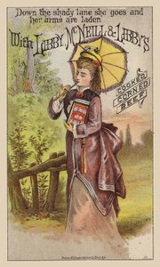 Lady Walking with Large Tin of Corned Beef by American School