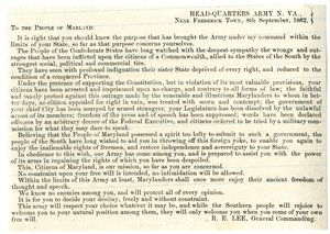 Message to the People of Maryland to support the Confederacy, 8th September 1862