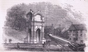 Monument at New Plymouth to mark the site of the landing of the Pilgrim Fathers, illustration from Cassell