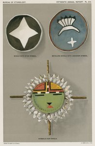 Native American Shields - Shield with Star Symbol, Soyaluna Shield with Unknown Symbol, Symbolic Sun Shield