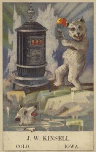 Polar bear dancing by a stove by American School