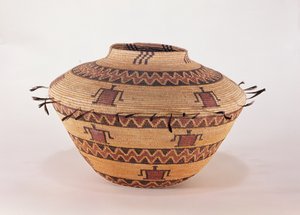 Pomo feather trimmed storage basket, from California by American School