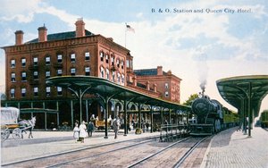 Postcard of the Baltimore and Ohio Railroad Station and Queen City Hotel, Cumberland, Maryland, c.1910