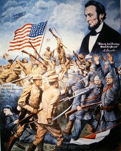 Poster celebrating heroism of African-American soldiers in World War I by American School