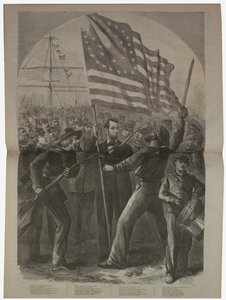 President Lincoln getting involved in the Battle of Fort Stevens, illustration from 
