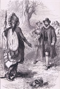 Reception of a Naragansett warrior, illustration from Cassell