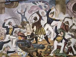 Sailors of the Royal Navy Boarding Algerine Pirate Vessel, c.1820 by American School