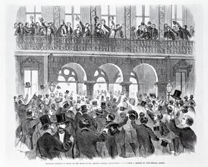 Secession Meeting in Front of the Mills House, Meeting Street, Charleston, South Carolina, c.1860 (engraving) by American School