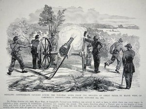 Shelling Confederate Cavalry across the Potomac River from the heights of Great Falls, 4th October 1861 by American School