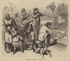 Shooting at Alligators (engraving) by American School