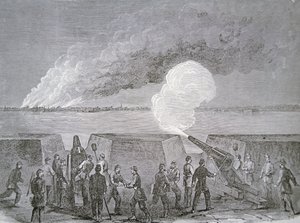 Siege of Charleston, the City Burning Under Bombardment, January 3rd 1864, from Harper
