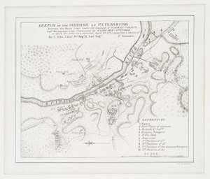 Sketch of the skirmish at Petersburg: between the Royal Army under the command of Major Gel. Phillips and the American army commanded by Major Genl. Steuben in which the latter were defeated, 25th April 1781