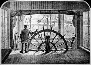 Steamboat pilot in the wheelhouse, c.1870 by American School