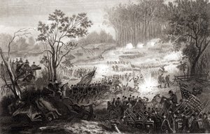 The Battle at Pittsburg Landing, Engraved by H. B. Hall, 1862 by American School