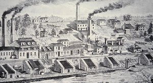 The Du Pont Powder Plant, on the Brandywine River (line engraving) by American School