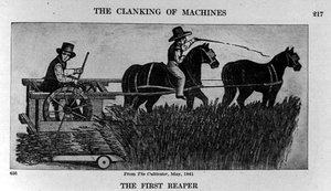 The First Reaper, illustration from The Cultivator, 1841, from The Pageant of America, Vol.3, by Ralph Henry Gabriel, 1926