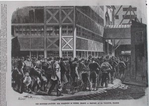 The refiners quitting the workshop of Messrs. Jeanty & Provost at la Villette, France from Scientific American, 1870 by American School