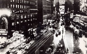 Times Square at Night, New York, c.1930 (after a photo) by American School