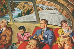Travellers Enjoying a Futuristic Train Trip by American School