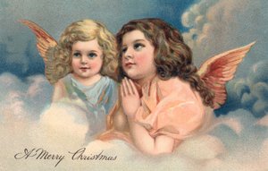 Two Praying Christmas Angels by American School